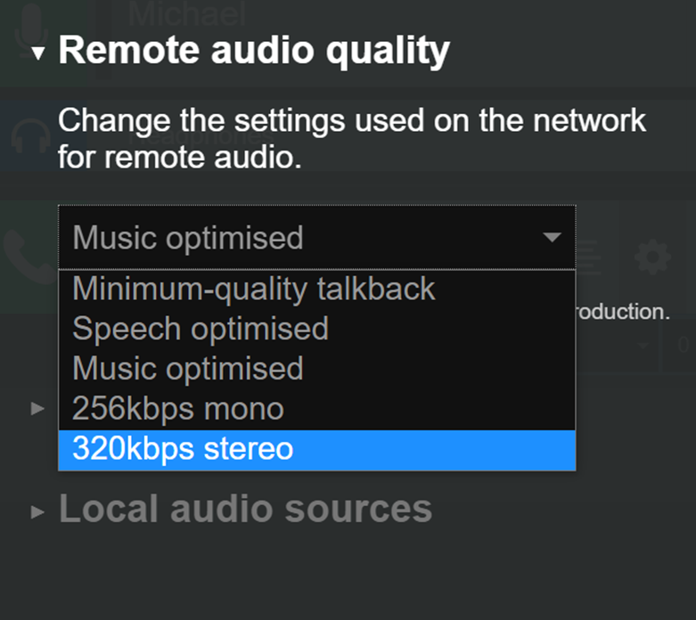 Cleanfeed Pro remote audio settings