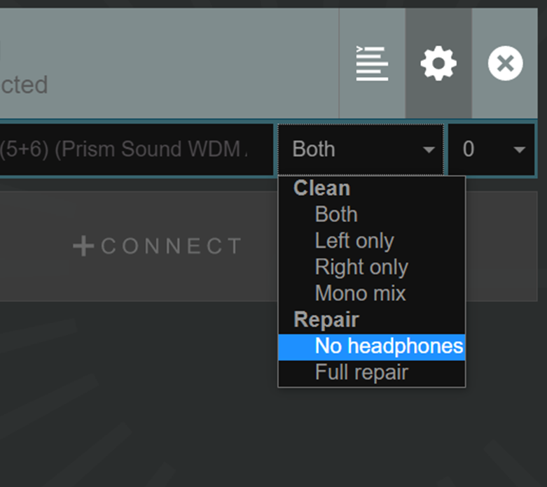 Cleanfeed Pro, selecting audio repair options