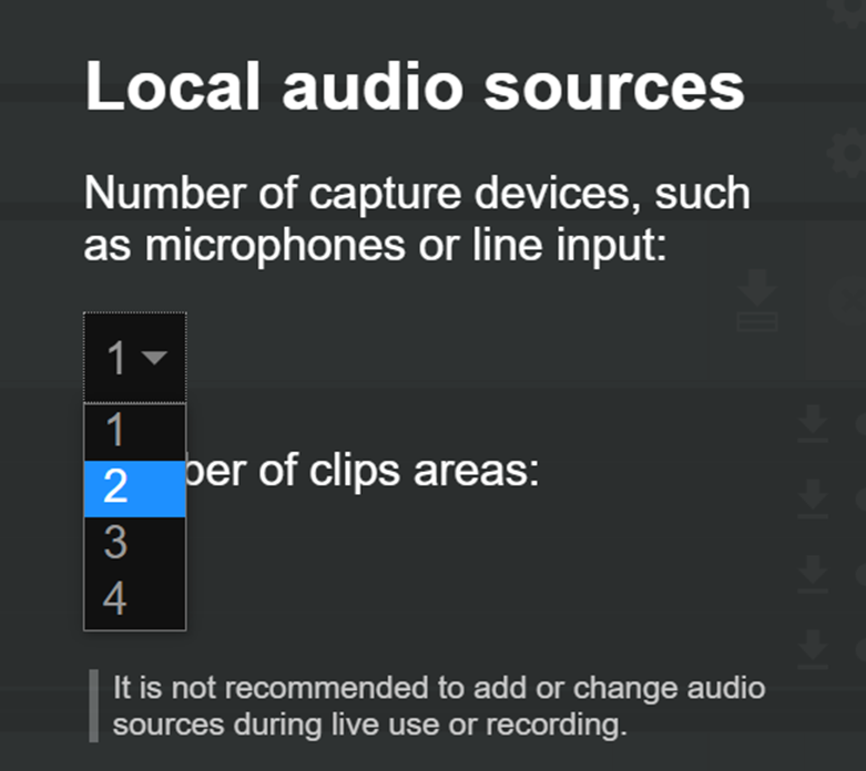 Cleanfeed Pro, selecting the number of local audio sources