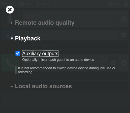 Ticking the Auxiliary outputs option in Playback, from
          the Audio menu.