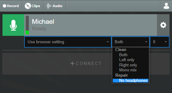 Audio settings menu with No Headphones
            highlighted