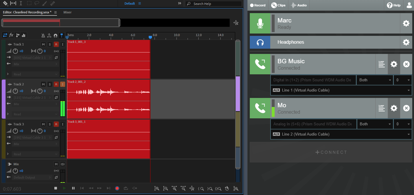 Audio from Cleanfeed, being recorded into
          Adobe Audition.
