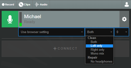 Selecting different audio routing options in the
          Cleanfeed UI