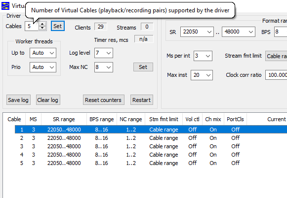 The process of creating more virtual audio cables in the
          Virtual Audio Cable Control Panel.