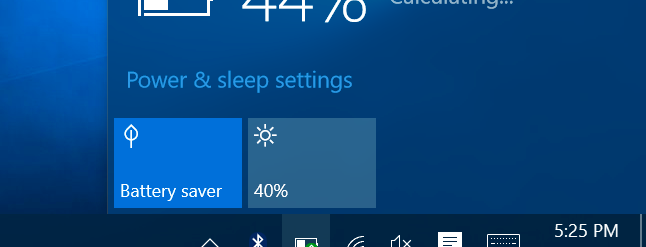 Windows 10 screenshot showing the Battery Saver in
          use
