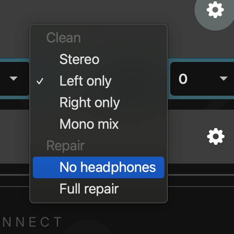 Cleanfeed Pro, selecting audio repair options