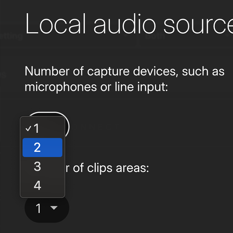 Cleanfeed Pro, selecting the number of local audio sources