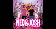 Abstract illustration of Ned and Josh in a room surrounded by fire and monsters